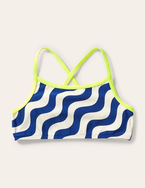 Patterned Bikini Top - Ivory/Blue Wave