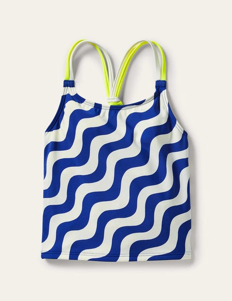 Patterned Tankini Top - Ivory/Blue Wave