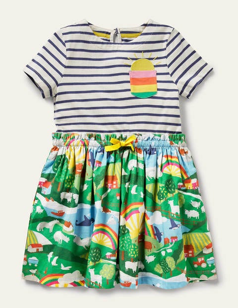 Short-sleeve Hotchpotch Dress - Ivory/ Starboard Blue Scene Short-sleeve Hotchpotch Dress - Ivory/ Starboard Blue Scene