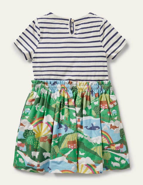 Short-sleeve Hotchpotch Dress - Ivory/ Starboard Blue Scene Short-sleeve Hotchpotch Dress - Ivory/ Starboard Blue Scene