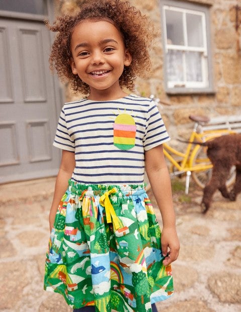 Short-sleeve Hotchpotch Dress - Ivory/ Starboard Blue Scene Short-sleeve Hotchpotch Dress - Ivory/ Starboard Blue Scene