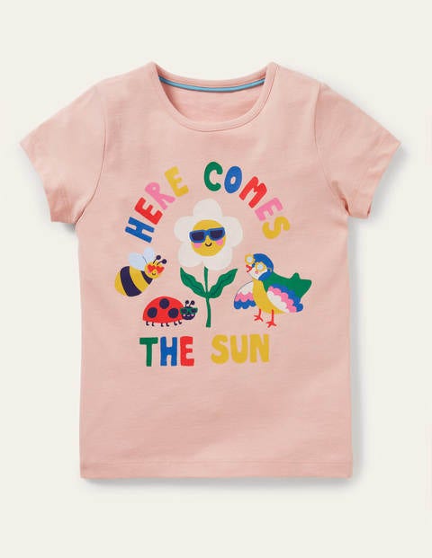 Kurzärmliges T-Shirt mit Muster - Rosa, „Here comes the sun“-Aufschrift