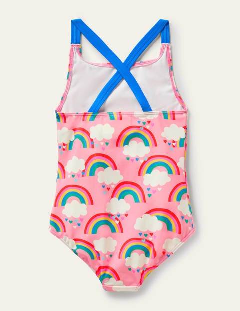 Cross-back Printed Swimsuit - Pink Lemonade Love Rainbows