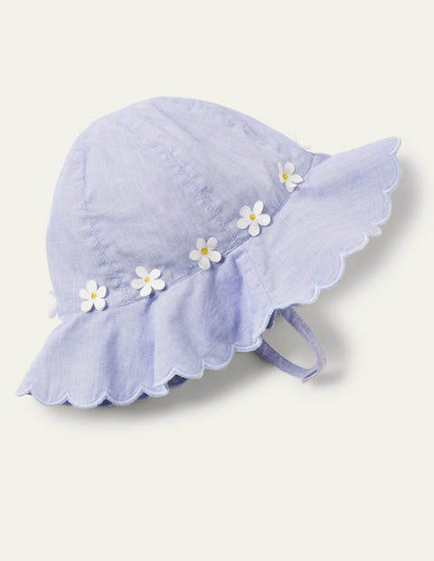 Scallop Wide Brim Hat - Chambray Flowers