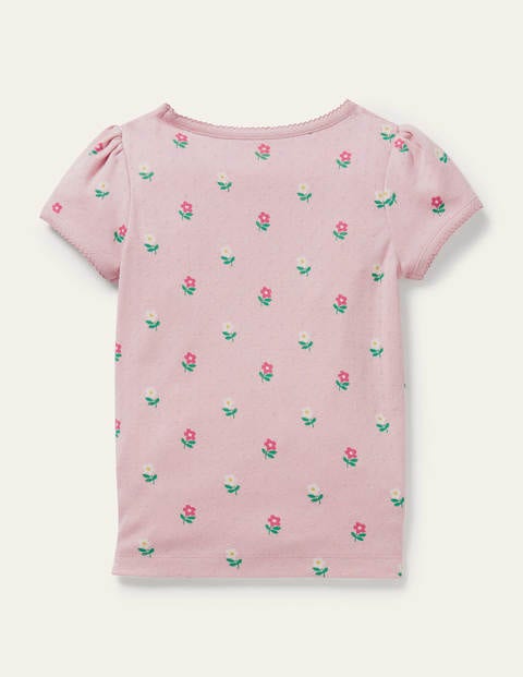 Short-Sleeved Pointelle Top - Boto Pink Little Flowers