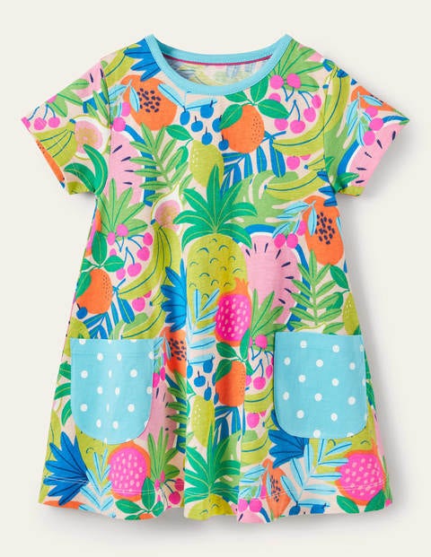Short-sleeved Printed Tunic - Tickled Pink Tropical Fruit