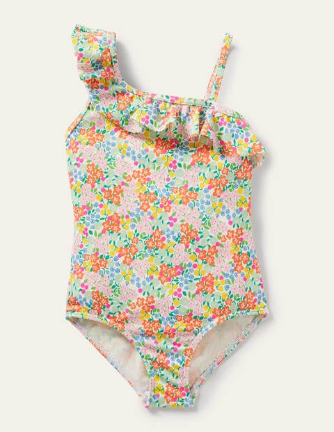 One Shoulder Frill Swimsuit - Multi Tropical Flowerbed