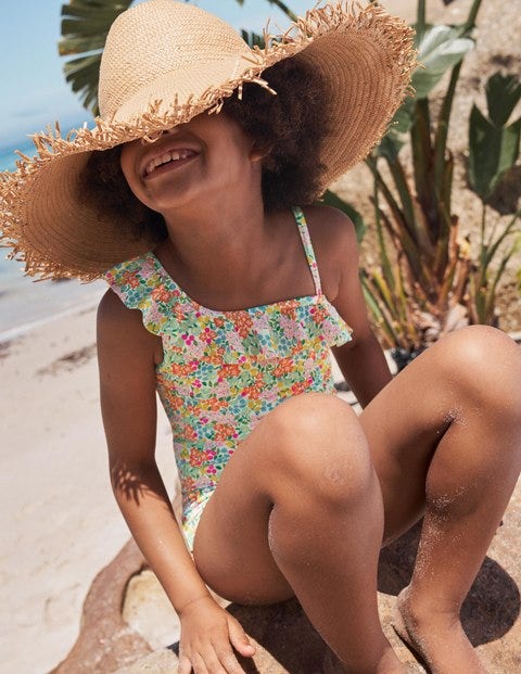 One Shoulder Frill Swimsuit - Multi Tropical Flowerbed