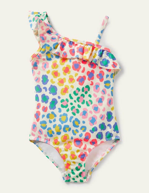 One Shoulder Frill Swimsuit - Multi Leopard Print