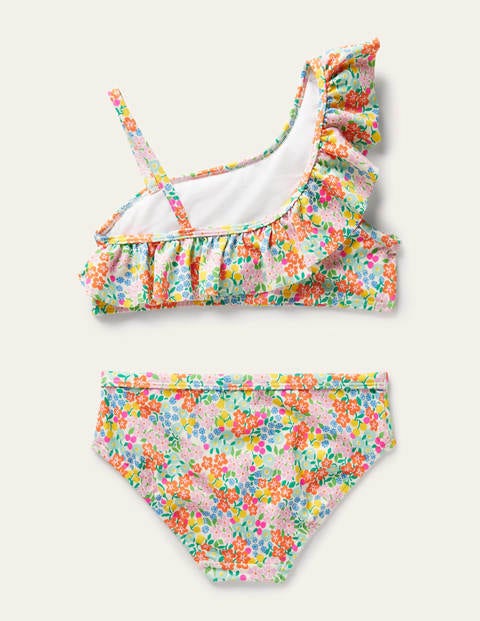 One Shoulder Frilly Bikini - Multi Tropical Flowerbed