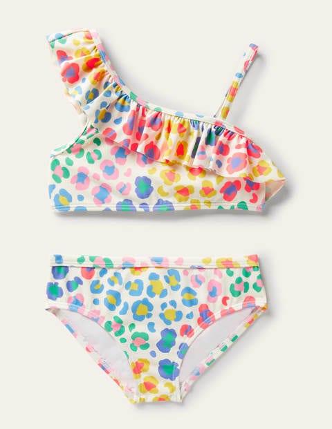 One Shoulder Frilly Bikini - Multi Leopard Print