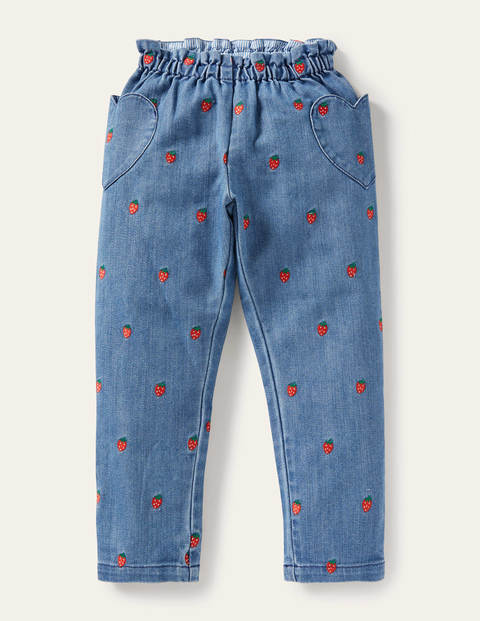 Pantalon à enfiler - Broderie fraise