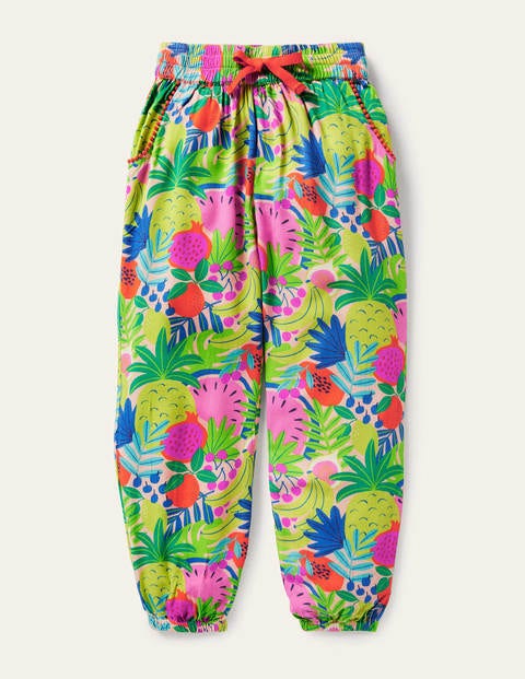 Relaxed Woven Printed Trousers - Multi Tropical Fruit