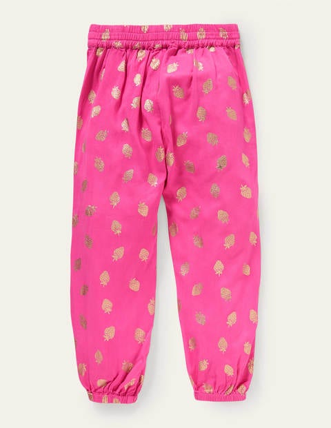 Relaxed Woven Printed Trousers - Pop Pansy Pink Foil Strawberry