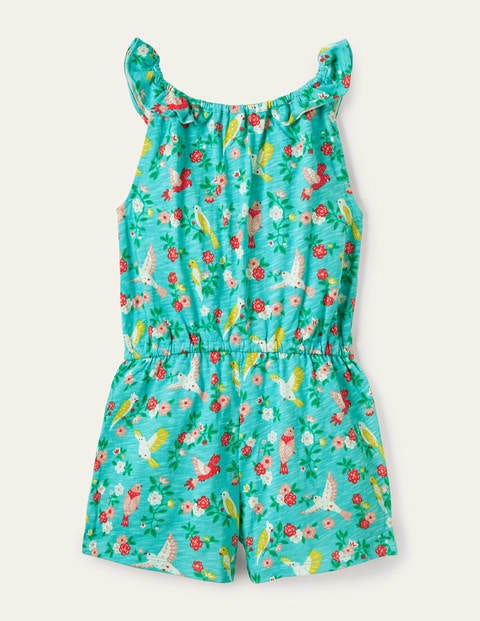 Charlie Pom Jersey Playsuit - Turquoise Tropical Garden