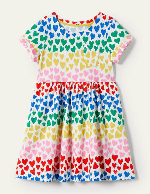 Fröhliches Jerseykleid mit kurzen Ärmeln - Bunt/Regenbogen, Herzen