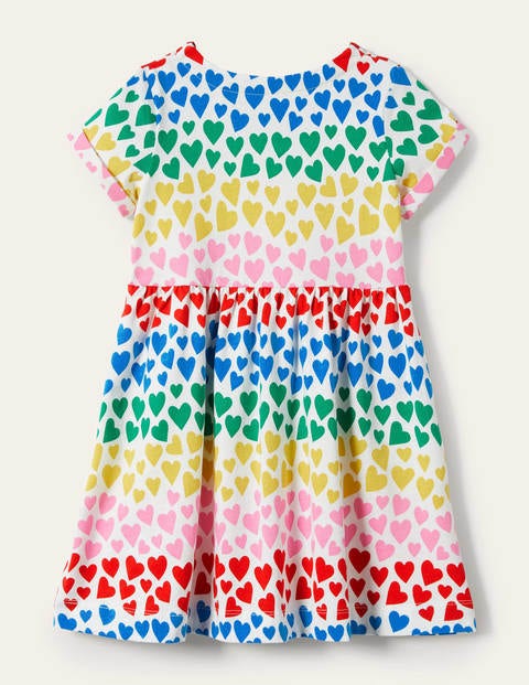 Short Sleeve Fun Jersey Dress - Multi Rainbow Hearts