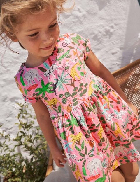 Short Sleeve Fun Jersey Dress - Pink Lemonade Jungle