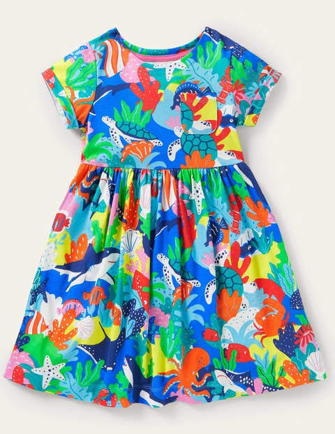 Short Sleeve Fun Jersey Dress - Multi Rainbow Reef