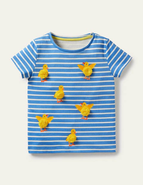 Stripy Logo T-Shirt - Bright Bluebelle/Ivory Chicks