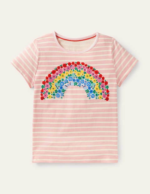Stripy Logo T-Shirt - Boto Pink/Ivory Rainbow