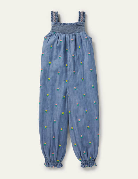 Embroidered Smock Dungarees - Chambray Floral
