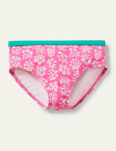 Patterned Bikini Bottoms - Strawberry Pink Woodblock