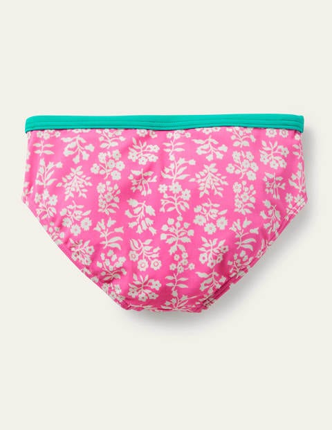 Patterned Bikini Bottoms - Strawberry Pink Woodblock