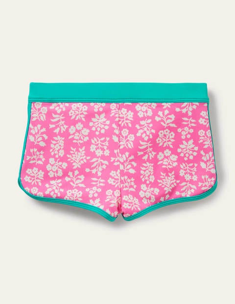 Patterned Swim Shorts - Strawberry Pink Woodblock