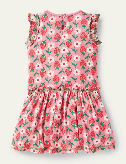 Frill Detail Jersey Dress - Pink Lemonade Strawberry Stamp