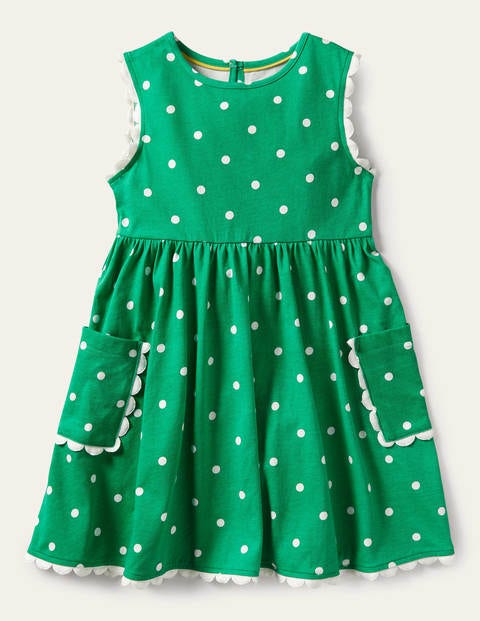 Jerseykleid mit Bortendetail - Grün/Naturweiß, Polkatupfen