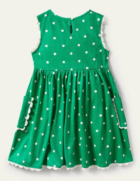 Trim Detail Jersey Dress - Green and Ivory Polka Dot