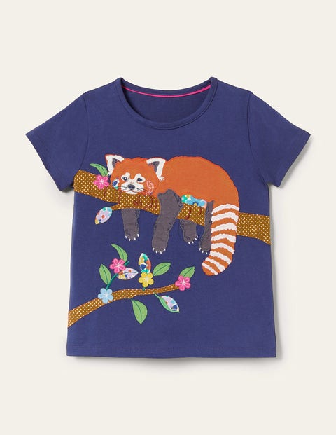 Kurzärmliges T-Shirt mit Applikation - Segelblau/Rot, Panda