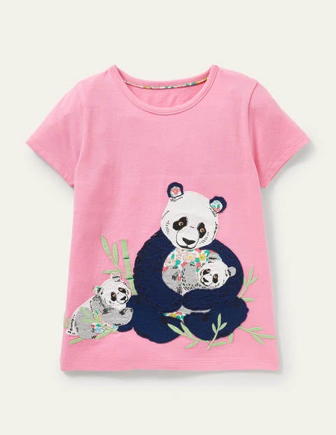 T-shirt manches courtes à appliqué - Pandas rose pétale vif