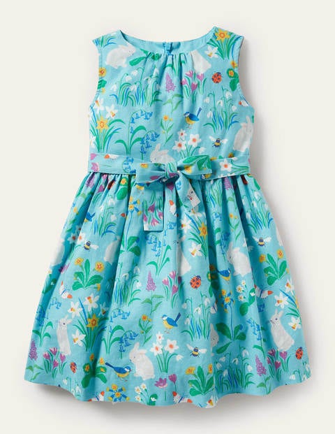 Vintage Dress - Aqua Blue Spring Bunny 