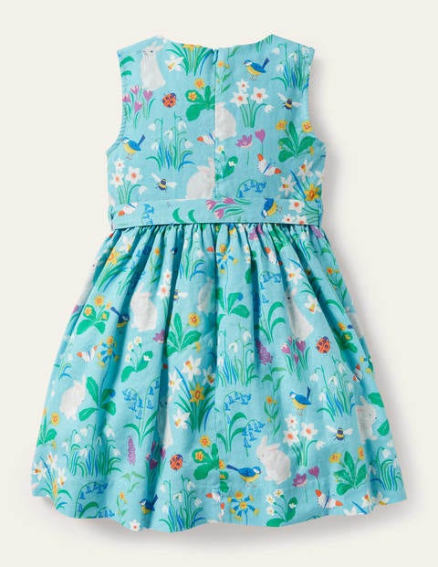 Vintage Dress - Aqua Blue Spring Bunny 