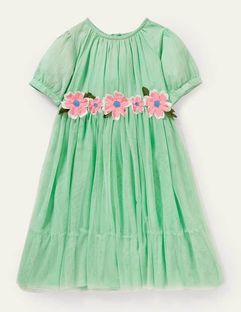Flower Appliqué Dress - Fountain Green