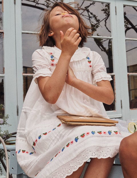 White Strawberry Embroidered Smock 