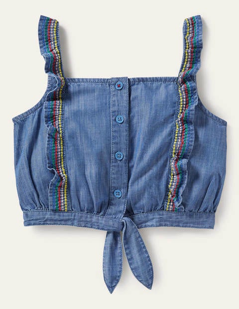 Tie Front Multi Stitch Top - Chambray