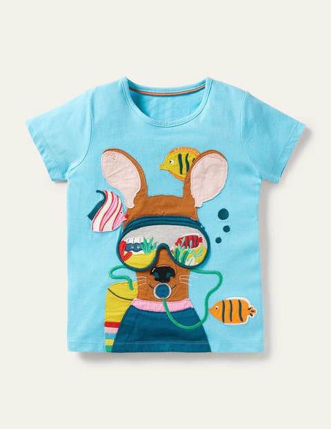 T-Shirt mit Aufklappmotiv - Wasserblau, Hund