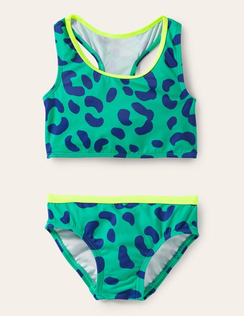 Bikini-Set mit Racerback - Tropisches Grün/Blau, Leopard