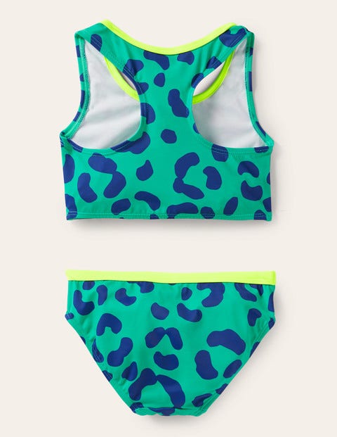 Bikini-Set mit Racerback - Tropisches Grün/Blau, Leopard