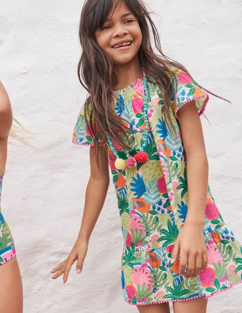 Smocked Printed Kaftan - Multi Tropical 