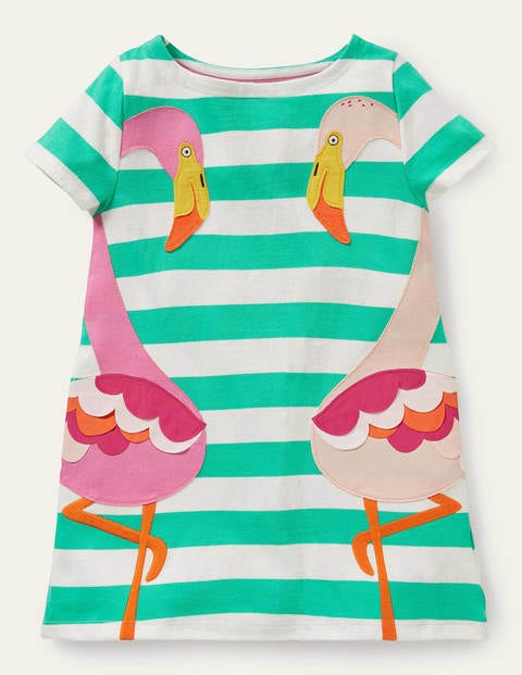 Short Sleeve Appliqué Tunic - Tropical Green/ Ivory Flamingo