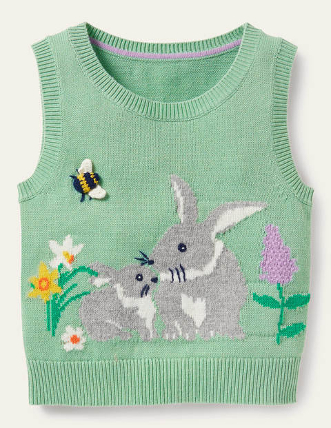 Knitted Sweater Vest - Fountain Green Bunny