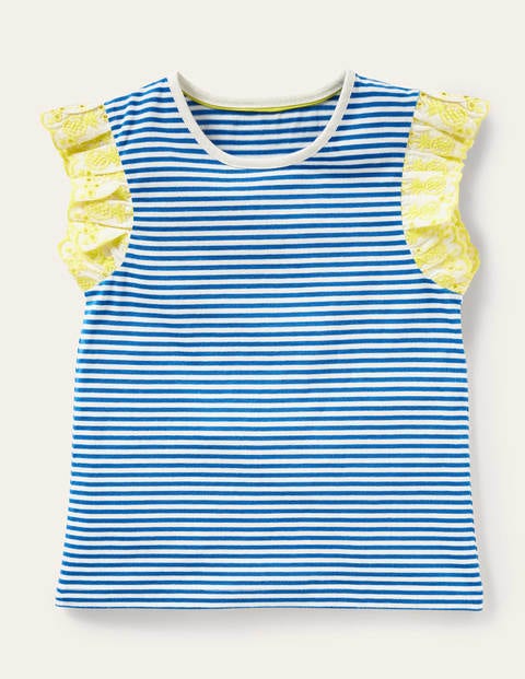 Broderie Sleeve Top - Bright Marina Blue / Ivory