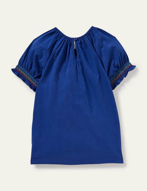 Gesmoktes Raglan-T-Shirt - Wellenblau