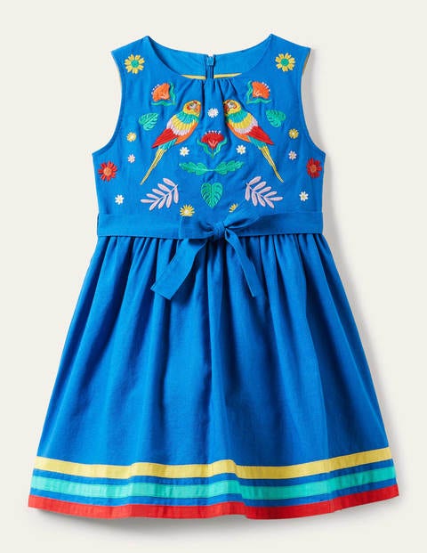 Jungle Vintage Dress - Marina Blue Embroidered