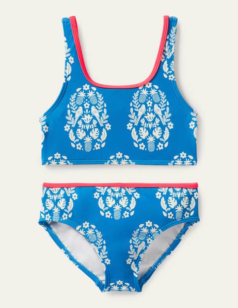 Bikiniset mit Knotendetail hinten - Marineblau, Tropisches Holzschnittmuster
