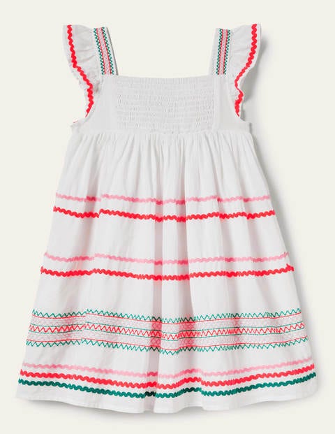 Embroidered Smock Dress - White